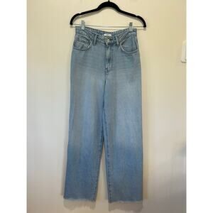 Forever 21 wide leg jeans size 26 raw hem high waist pink side stitching